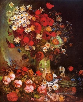  blumen - Vase mit Mohnblumen Kornblumen Pfingstrosen und Chrysanthemen Vincent van Gogh impressionistische Blumen